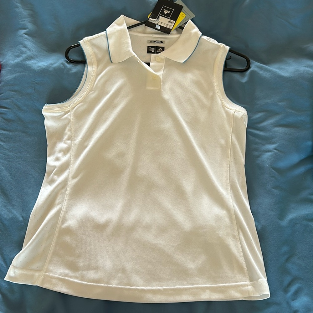 ADIDAS CLIMACOOL … NWT white women’s sleeveless golf shirt.